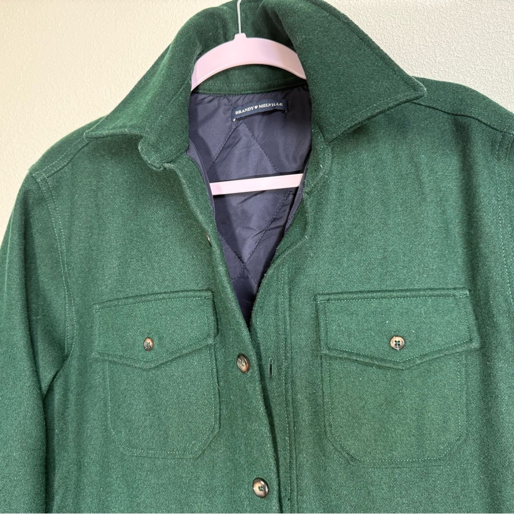 Brandy Melville Forest Green Quilted Shacket Jacket OS Oversized Button Front - Picture 7 of 8